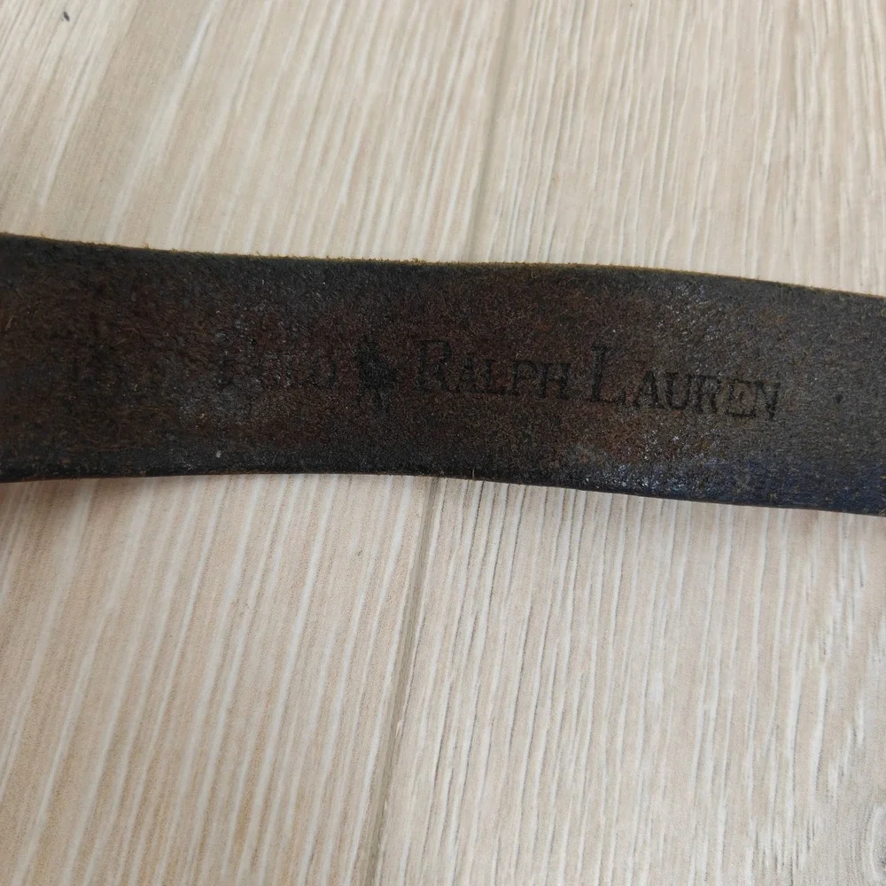 Polo Ralph Lauren Mens Belt 32-34 Black Leather Brass Buckle Rugged Americana
